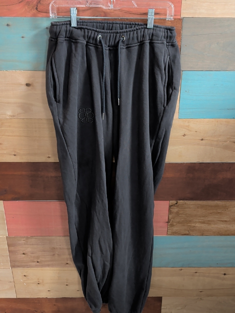 Black Women's Drawstring Joggers with Subtle Monogram